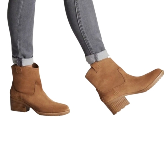 Sorel Shoes - Sorel Waterproof Cate Pull On Tan Suede Leather Ankle Boot Western Lug Women 7